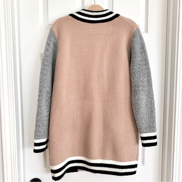 Dusty Rose Pink Varsity Long Knit Cardigan Sweater Coat - Picture 6 of 10